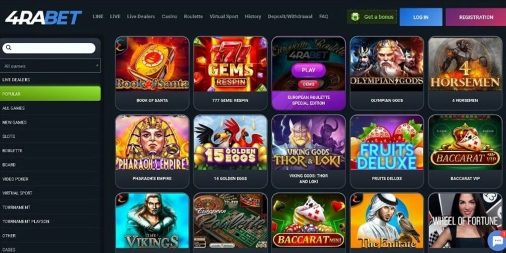 4rabet casino games detailed overview